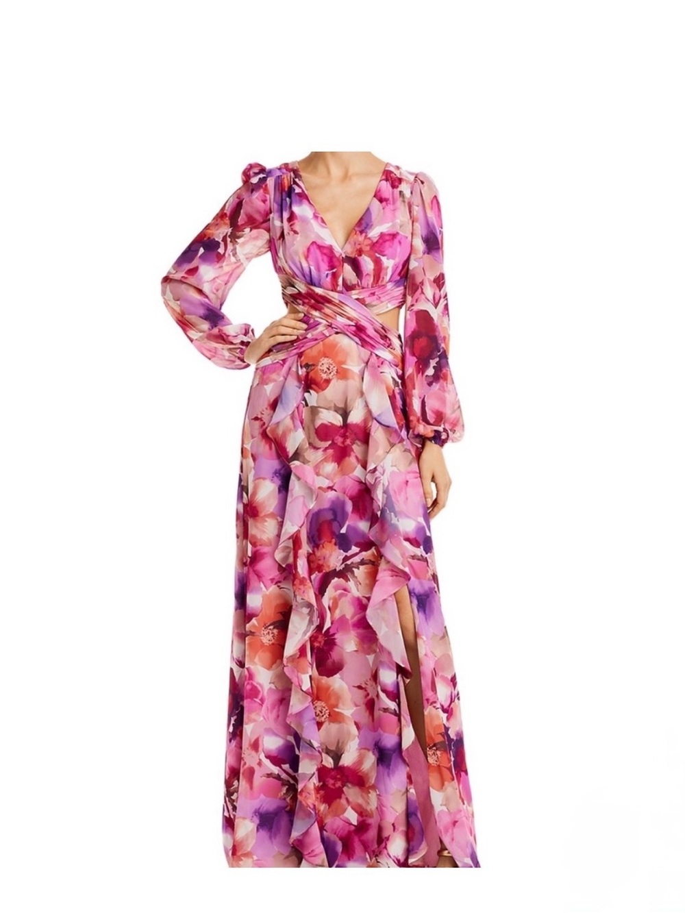 Aqua Pink & Purple Floral Wrap Maxi Dress